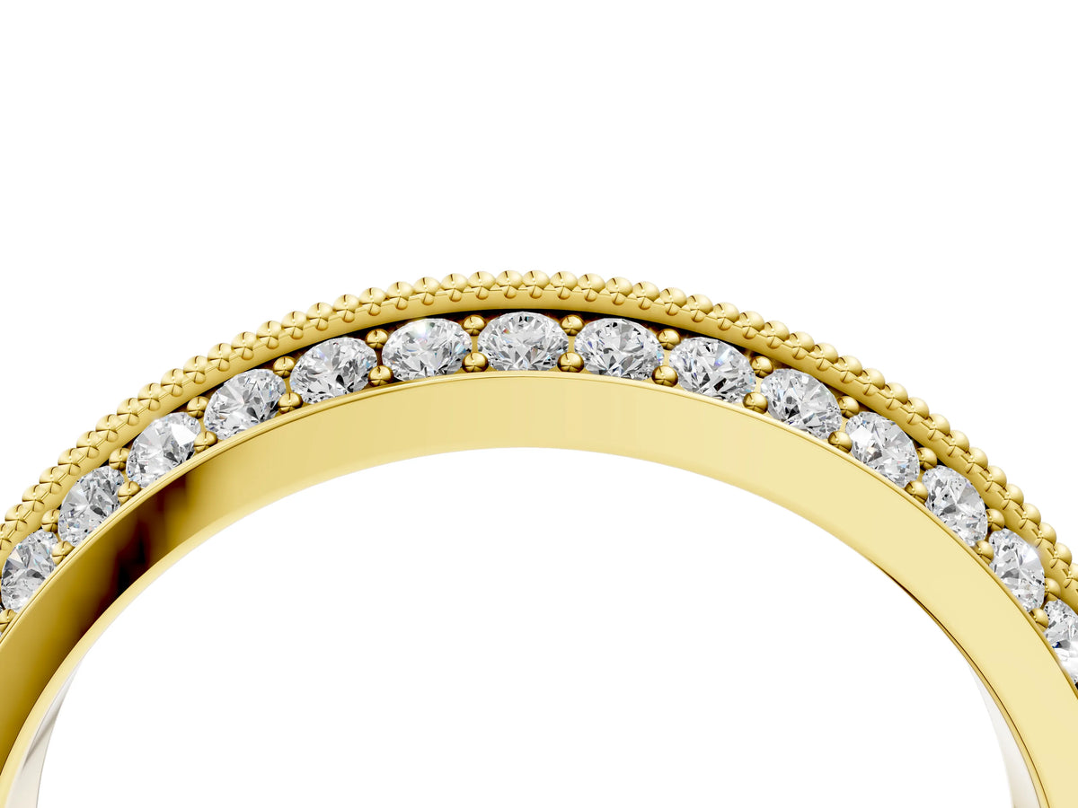 Yellow gold Double Row Pavé Round Diamond White Gold Band with Shared Prong Setting_4
