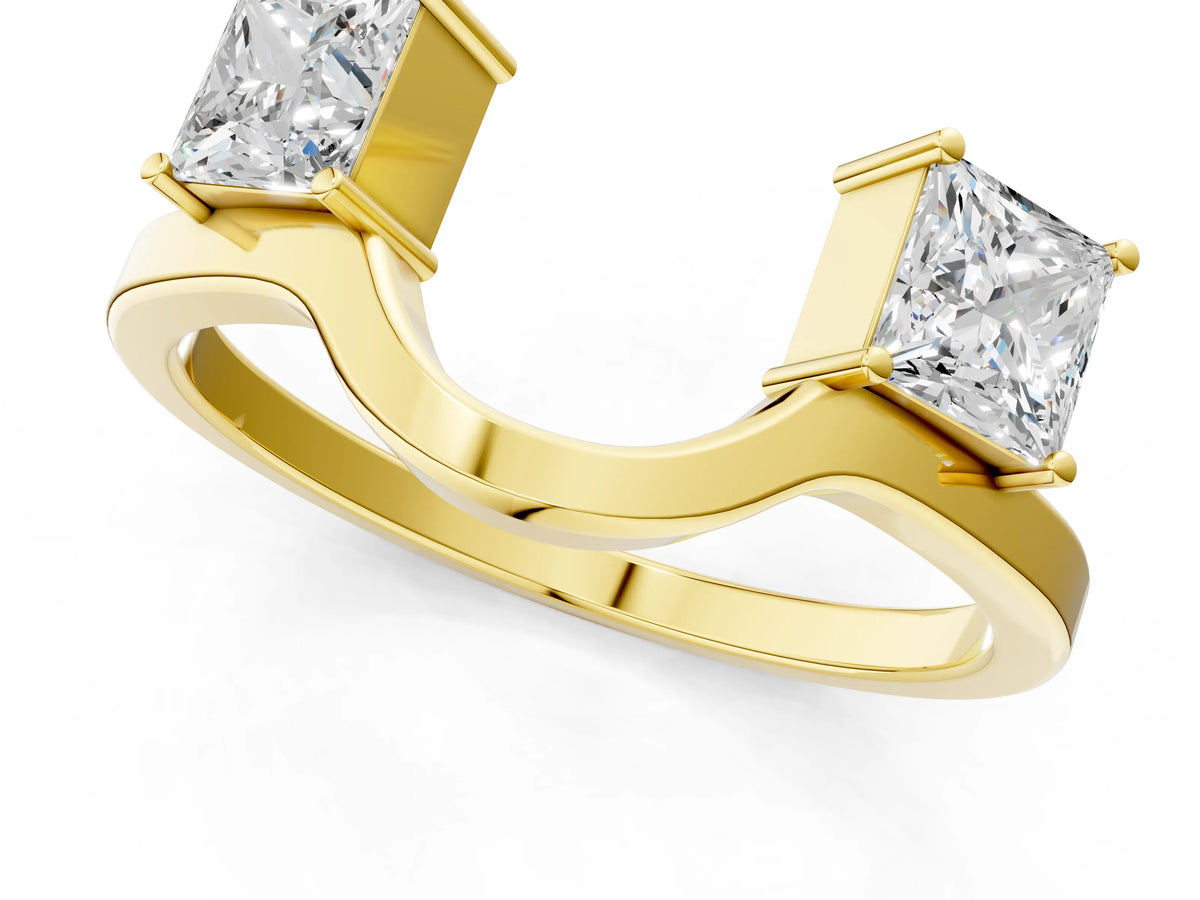 Yellow gold Dual Round Diamond Open Band Ring with Prong Setting_1
