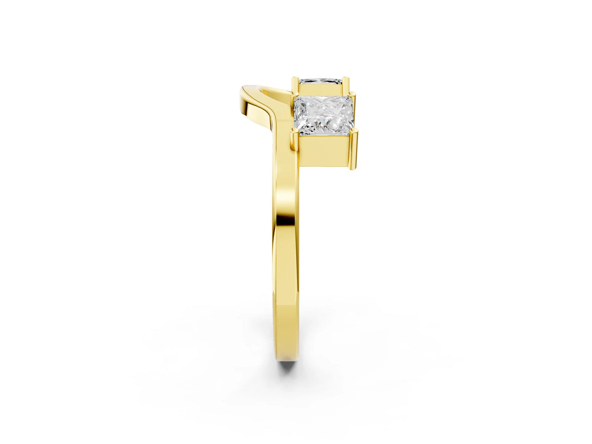 Yellow gold Dual Round Diamond Open Band Ring with Prong Setting_2