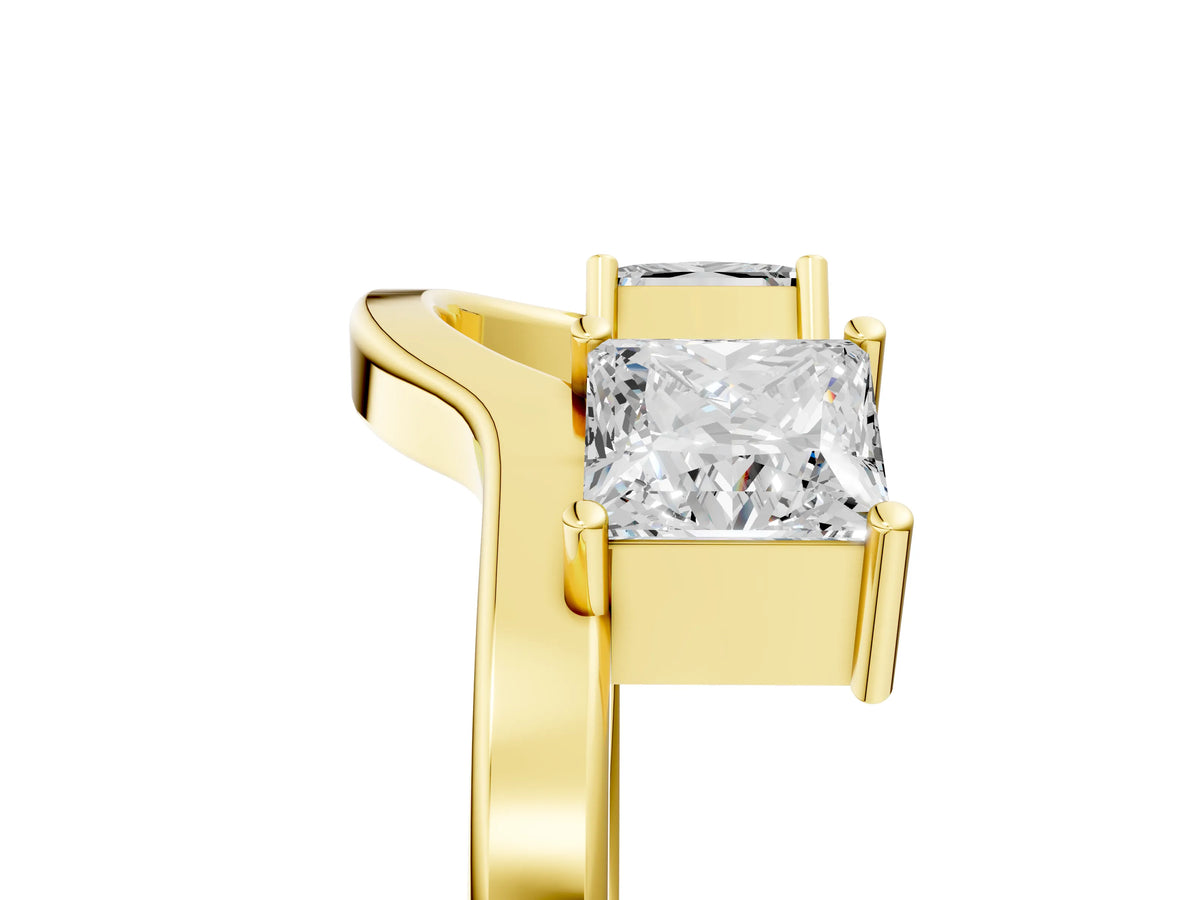Yellow gold Dual Round Diamond Open Band Ring with Prong Setting_5