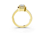 Yellow gold Emerald Cut Cut Diamond Halo Engagement Ring with Milgrain Detail and Pavé Band_3