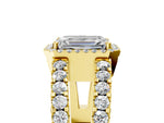 Yellow gold Emerald Cut Cut Halo Split Shank Diamond Ring with Four-Prong Setting_5