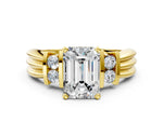 Yellow gold Emerald Cut Cut Three-Stone Channel Set Ring with Bar Prongs