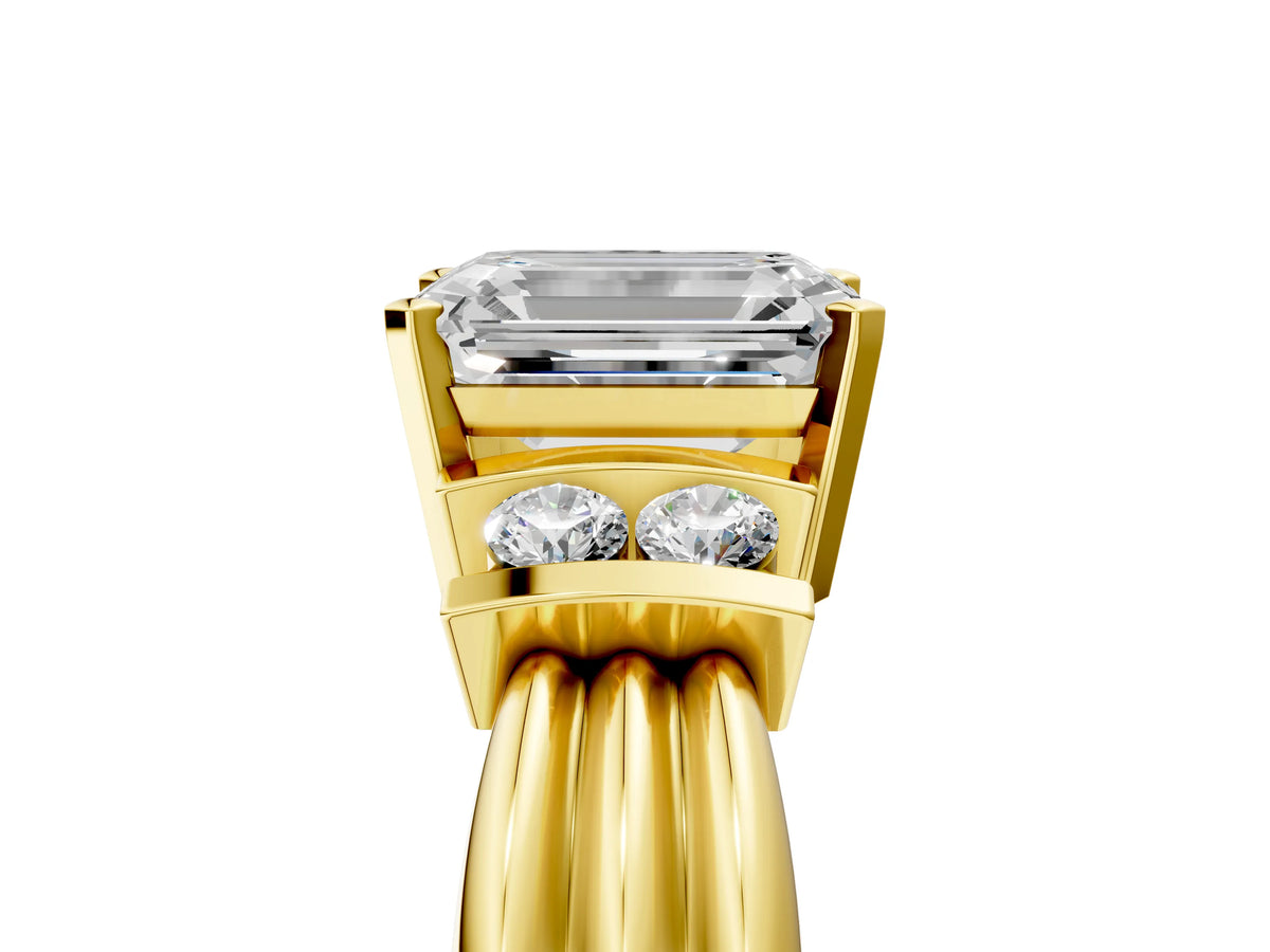 Yellow gold Emerald Cut Cut Three-Stone Channel Set Ring with Bar Prongs_5