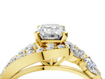 Yellow gold Emerald Cut Diamond Halo Ring with Marquise and Pavé Band in Prong Setting_4