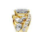 Yellow gold Emerald Cut Diamond Halo Ring with Marquise and Pavé Band in Prong Setting_5