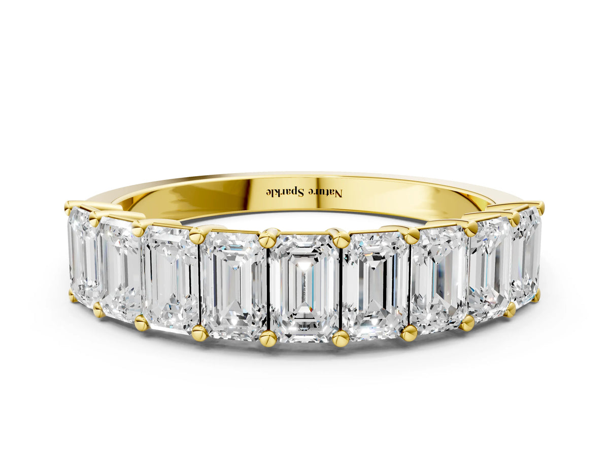 Yellow gold Emerald Cut Diamond Prong-Set Eternity Band