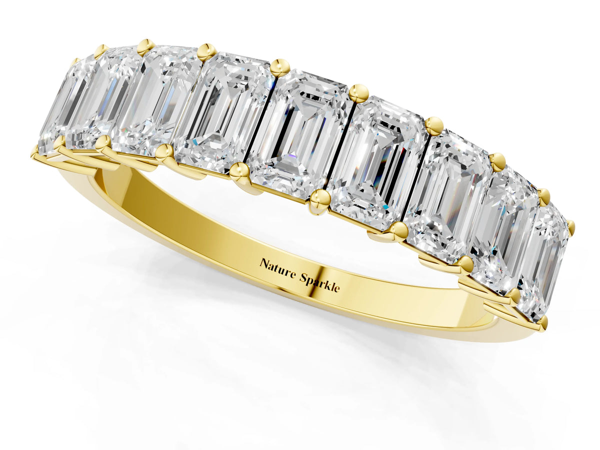 Yellow gold Emerald Cut Diamond Prong-Set Eternity Band_1