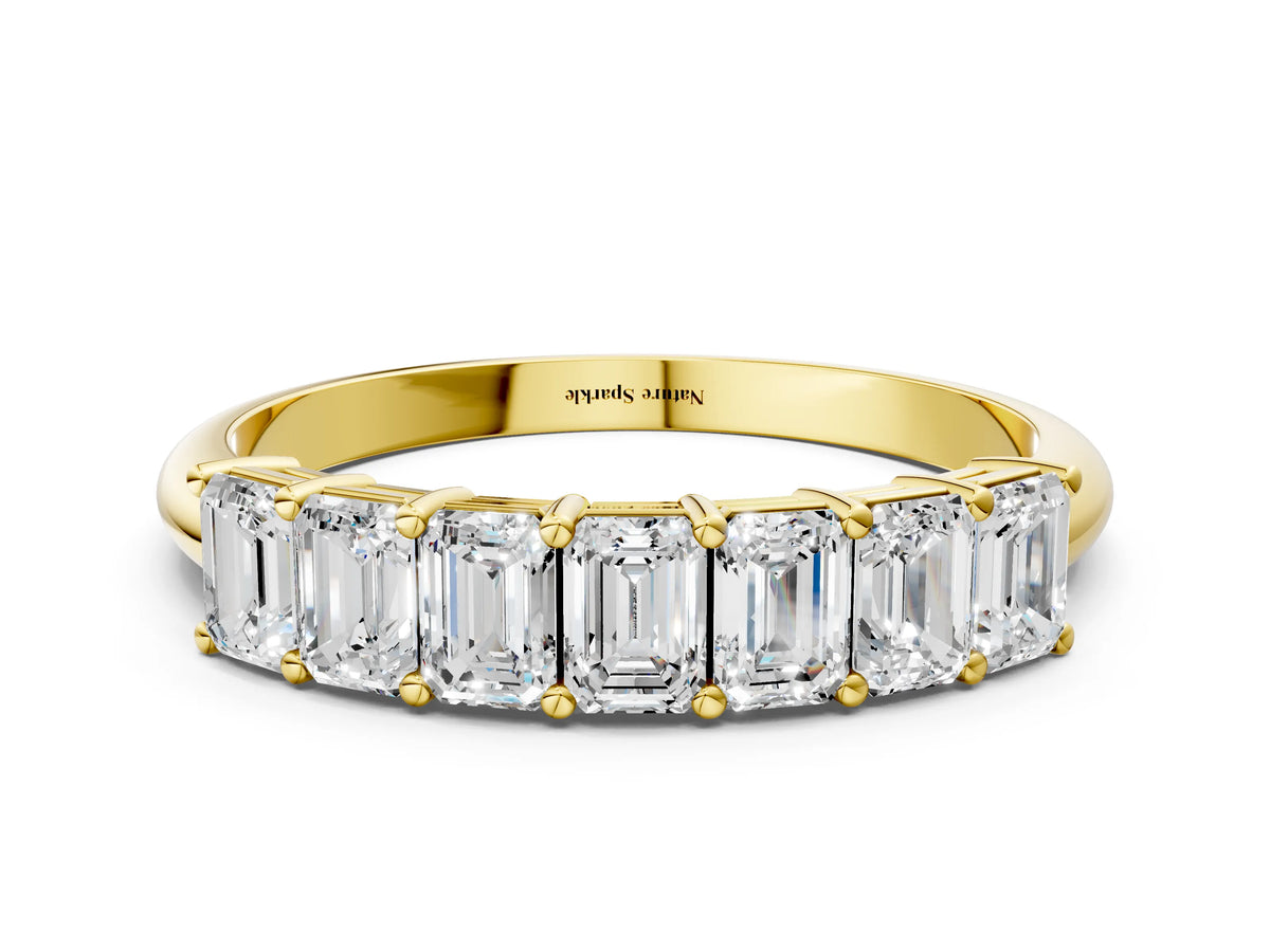 Yellow gold Emerald Cut Diamond Prong-Set Half Eternity Band