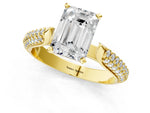 Yellow gold Emerald Cut Diamond Solitaire Engagement Ring with Multi-Row Round Pavé Band and Prong Setting_1