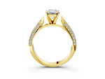 Yellow gold Emerald Cut Diamond Solitaire Engagement Ring with Multi-Row Round Pavé Band and Prong Setting_3