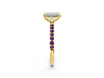 Yellow gold Emerald Cut Diamond Solitaire Ring with Round Amethyst Pavé Band and Prong Setting_2
