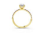 Yellow gold Emerald Cut Diamond Solitaire Ring with Round Amethyst Pavé Band and Prong Setting_3