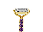 Yellow gold Emerald Cut Diamond Solitaire Ring with Round Amethyst Pavé Band and Prong Setting_5