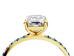 Yellow gold Emerald Cut Diamond Solitaire Ring with Round Aquamarine Pavé Band and Prong Setting_4