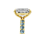 Yellow gold Emerald Cut Diamond Solitaire Ring with Round Aquamarine Pavé Band and Prong Setting_5
