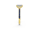 Yellow gold Emerald Cut Diamond Solitaire Ring with Round Blue Sapphire Pavé Band and Prong Setting_2