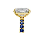 Yellow gold Emerald Cut Diamond Solitaire Ring with Round Blue Sapphire Pavé Band and Prong Setting_5