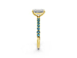 Yellow gold Emerald Cut Diamond Solitaire Ring with Round Blue Topaz Pavé Band and Prong Setting_2