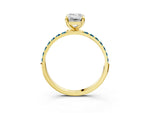 Yellow gold Emerald Cut Diamond Solitaire Ring with Round Blue Topaz Pavé Band and Prong Setting_3