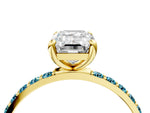 Yellow gold Emerald Cut Diamond Solitaire Ring with Round Blue Topaz Pavé Band and Prong Setting_4