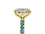 Yellow gold Emerald Cut Diamond Solitaire Ring with Round Blue Topaz Pavé Band and Prong Setting_5