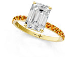 Yellow gold Emerald Cut Diamond Solitaire Ring with Round Citrine Pavé Band and Prong Setting_1