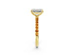 Yellow gold Emerald Cut Diamond Solitaire Ring with Round Citrine Pavé Band and Prong Setting_2