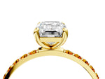 Yellow gold Emerald Cut Diamond Solitaire Ring with Round Citrine Pavé Band and Prong Setting_4