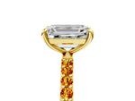 Yellow gold Emerald Cut Diamond Solitaire Ring with Round Citrine Pavé Band and Prong Setting_5