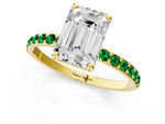 Yellow gold Emerald Cut Diamond Solitaire Ring with Round Emerald Pavé Band and Prong Setting_1