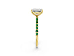 Yellow gold Emerald Cut Diamond Solitaire Ring with Round Emerald Pavé Band and Prong Setting_2