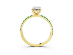 Yellow gold Emerald Cut Diamond Solitaire Ring with Round Emerald Pavé Band and Prong Setting_3