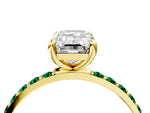 Yellow gold Emerald Cut Diamond Solitaire Ring with Round Emerald Pavé Band and Prong Setting_4