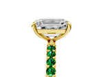 Yellow gold Emerald Cut Diamond Solitaire Ring with Round Emerald Pavé Band and Prong Setting_5