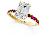 Yellow gold Emerald Cut Diamond Solitaire Ring with Round Garnet Pavé Band and Prong Setting_1