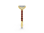 Yellow gold Emerald Cut Diamond Solitaire Ring with Round Garnet Pavé Band and Prong Setting_2