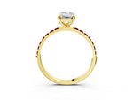 Yellow gold Emerald Cut Diamond Solitaire Ring with Round Garnet Pavé Band and Prong Setting_3