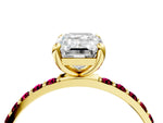 Yellow gold Emerald Cut Diamond Solitaire Ring with Round Garnet Pavé Band and Prong Setting_4