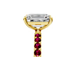 Yellow gold Emerald Cut Diamond Solitaire Ring with Round Garnet Pavé Band and Prong Setting_5