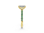 Yellow gold Emerald Cut Diamond Solitaire Ring with Round Green Sapphire Pavé Band and Prong Setting_2