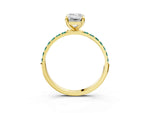 Yellow gold Emerald Cut Diamond Solitaire Ring with Round Green Sapphire Pavé Band and Prong Setting_3