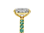 Yellow gold Emerald Cut Diamond Solitaire Ring with Round Green Sapphire Pavé Band and Prong Setting_5