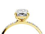 Yellow gold Emerald Cut Diamond Solitaire Ring with Round Moissanite Pavé Band and Prong Setting_4