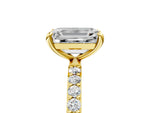 Yellow gold Emerald Cut Diamond Solitaire Ring with Round Moissanite Pavé Band and Prong Setting_5