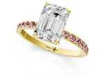 Yellow gold Emerald Cut Diamond Solitaire Ring with Round Morganite Pavé Band and Prong Setting_1