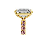 Yellow gold Emerald Cut Diamond Solitaire Ring with Round Morganite Pavé Band and Prong Setting_5