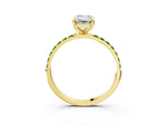 Yellow gold Emerald Cut Diamond Solitaire Ring with Round Peridot Pavé Band and Prong Setting_3