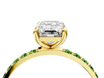 Yellow gold Emerald Cut Diamond Solitaire Ring with Round Peridot Pavé Band and Prong Setting_4