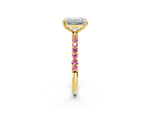 Yellow gold Emerald Cut Diamond Solitaire Ring with Round Pink Sapphire Pavé Band and Prong Setting_2